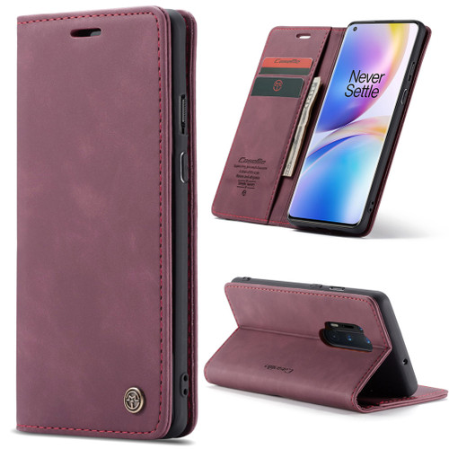 OnePlus 8 Pro CaseMe Multifunctional Horizontal Flip Leather Case, with Card Slot & Holder & Wallet - Wine Red